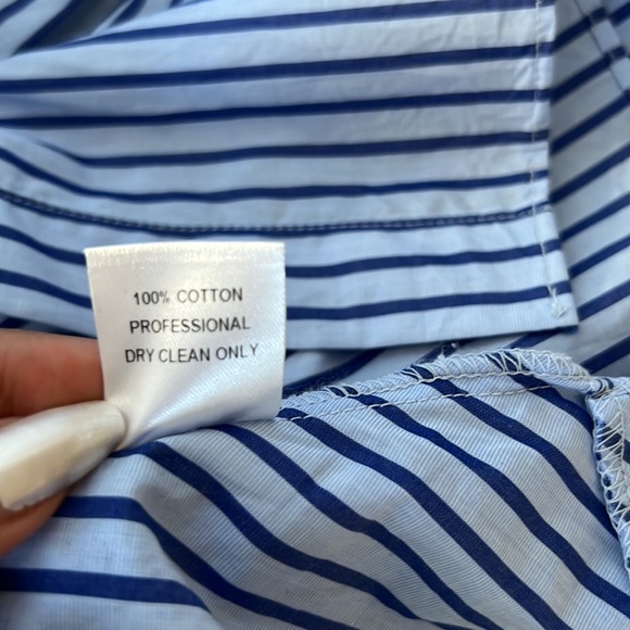 Women Blue Pinstripe Button Down Shirt - Picture 10 of 11